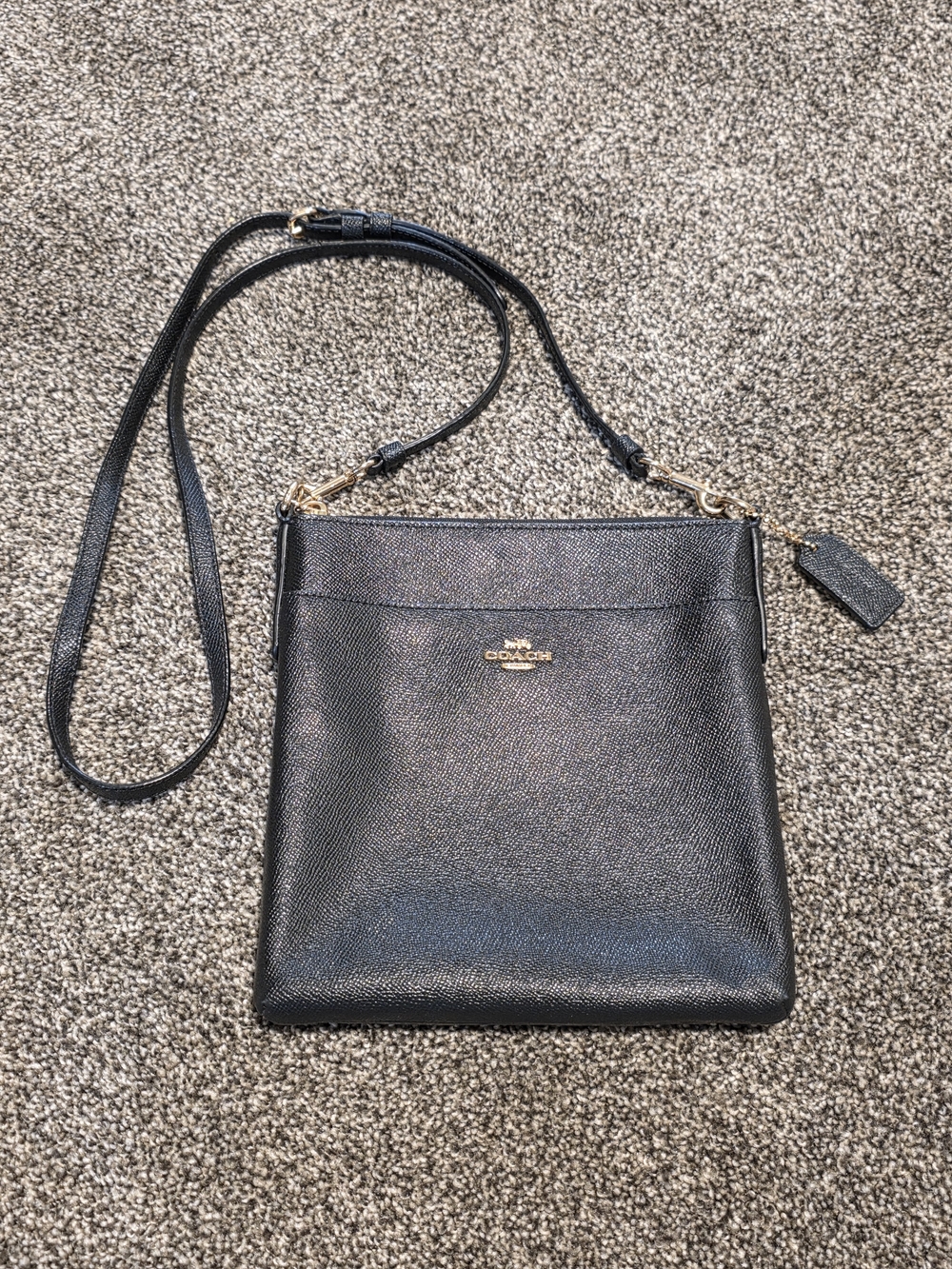 Coach Black Crossgrain Leather Kitt Crossbody Bag Gold Hardware
